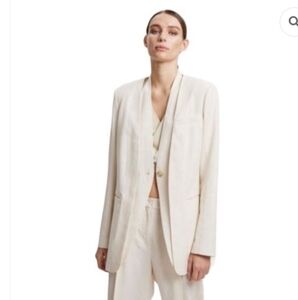 Lattelier Linen-Blend V-Neck Cream Layered Blazer-Built in Vest-Sz M